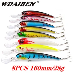 Juego de Señuelos de Pesca de colores mezclados, 8 Uds., 16cm, 28g, Wobblers de pececillo grande, cebo duro, lubina, Kit de Crankbaits de curricán flotante Artificial