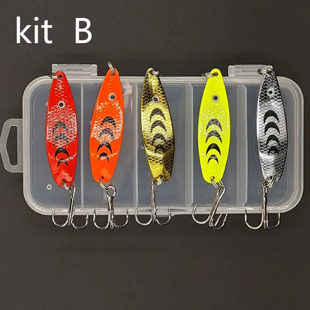 Balleo 5 uds/cuchara señuelo giratorio de Metal juego de señuelos 6g señuelo giratorio de pesca lentejuelas con caja anzuelos triples aparejos de pesca cebo duro - imagen 5