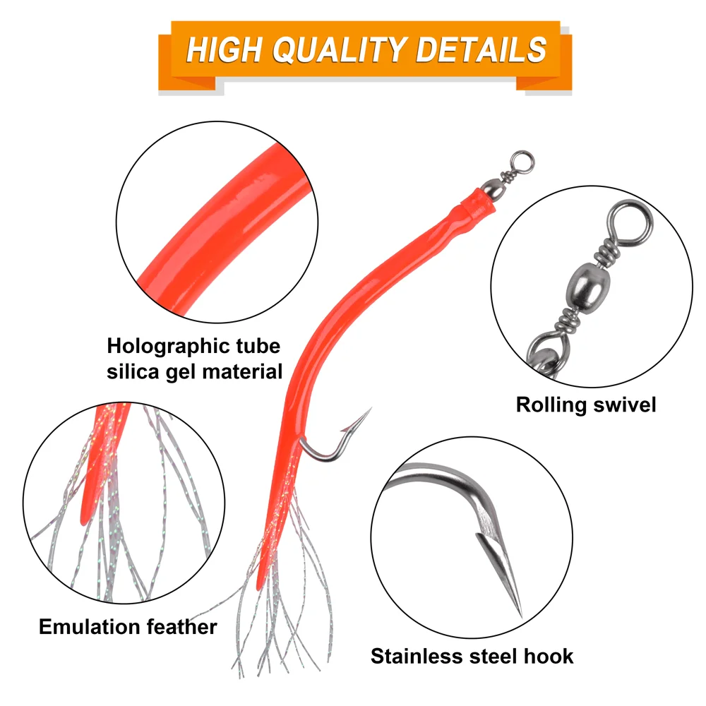 Anzuelos de pesca de anguila, señuelos de cebo de plantilla de Anguila, anzuelo de pulpo Offset de vástago largo con barril giratorio, señuelo de lubina, gusano, aparejos de cebo Artificial, 4 piezas - imagen 4