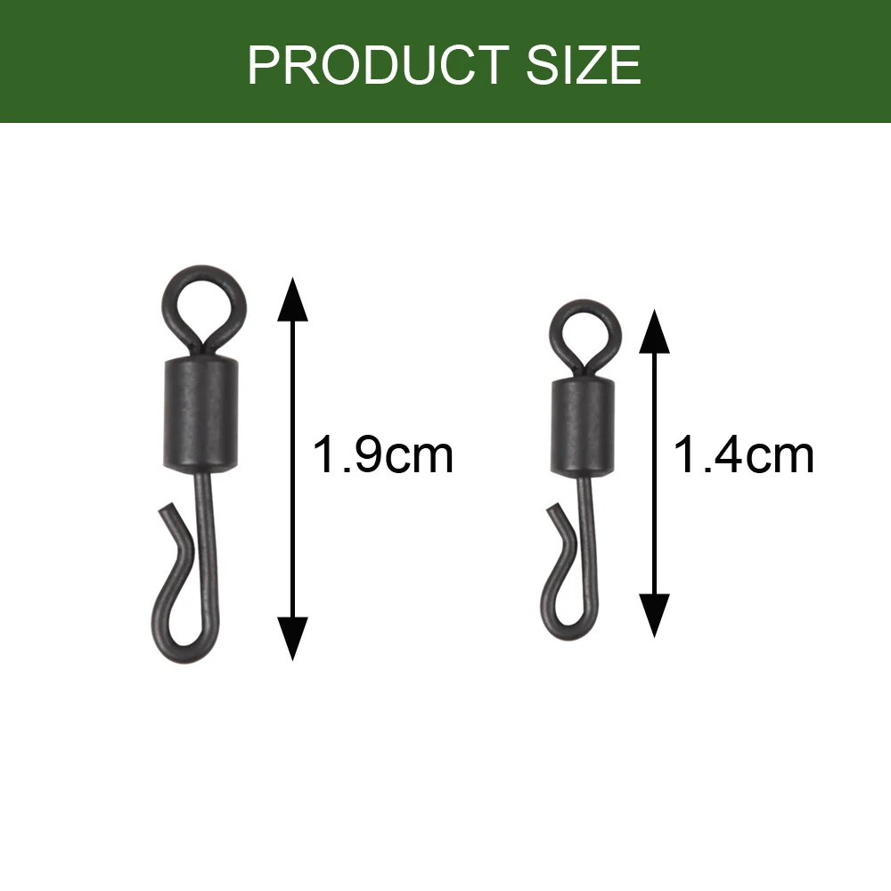 Caja de eslabones giratorios de cambio rápido, aparejos de carpa de color negro mate, conector giratorio de cuerpo largo en forma de Q para accesorios de pesca de carpa, 500 unids/caja - imagen 2