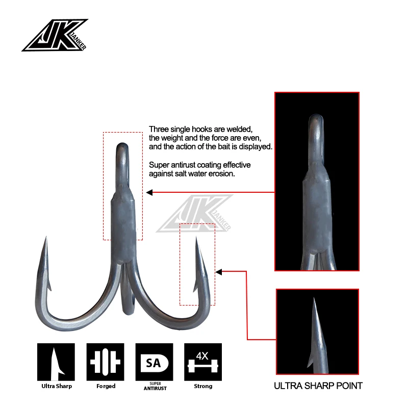 Anzuelos triples 4X JK JS-47 – Antioxidantes para pesca en barco - imagen 2