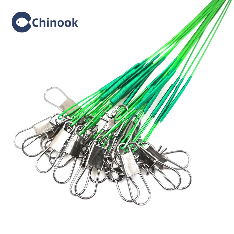 Chinook sedal de pesca de acero antimordedura, líder de alambre de acero con accesorio giratorio, correa de núcleo de plomo, 20 piezas, 15-30cm - imagen 2
