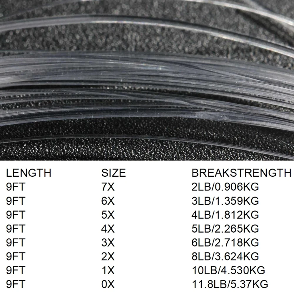 Líder de pesca con mosca, hilo de fluorocarbono de 9 pies, 0X-26LB, para ninfa y agua salada, Streamer, líder de pesca cónica con mosca, 10 bolsas - imagen 5