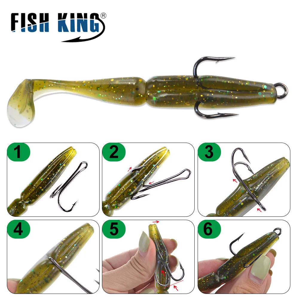 Anzuelos de pesca FISH KING, 20 unidades por paquete, anzuelos dobles de acero rico en carbono, anzuelos de pesca dobles, anzuelo de carpa con púas para señuelo de gusano suave - imagen 4