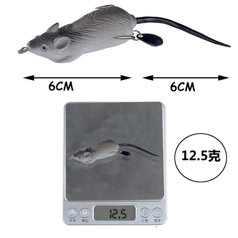 Señuelo de ratón de pesca de 6cm y 12,5g, anzuelos triples, rana de Rayo de agua superior, manivela Artificial fuerte, cebo suave Artificial, nuevo - imagen 2