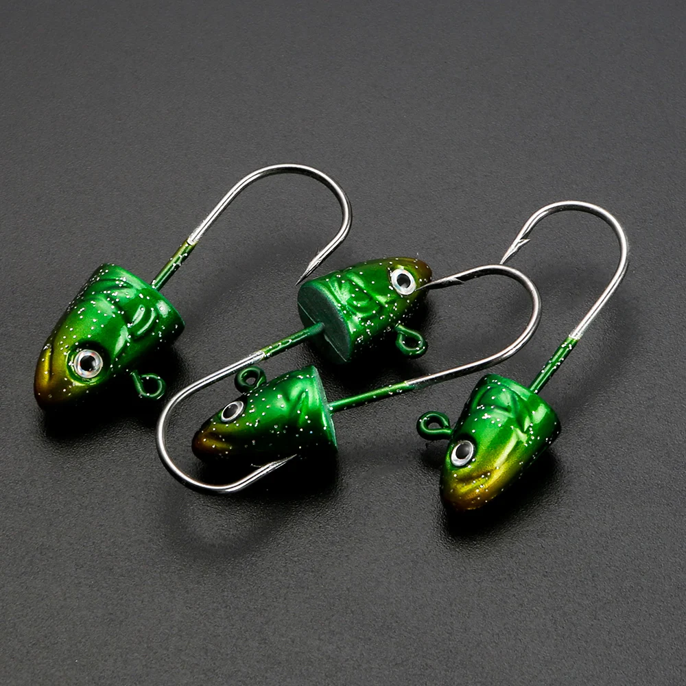 JOHNCOO-señuelo suave con cabeza de 5 piezas, anzuelo de 3,5g, 5g, 7g, 10g, cabeza de plantilla de ojo 3D, cebo de silicona, gancho de gusano suave - imagen 5