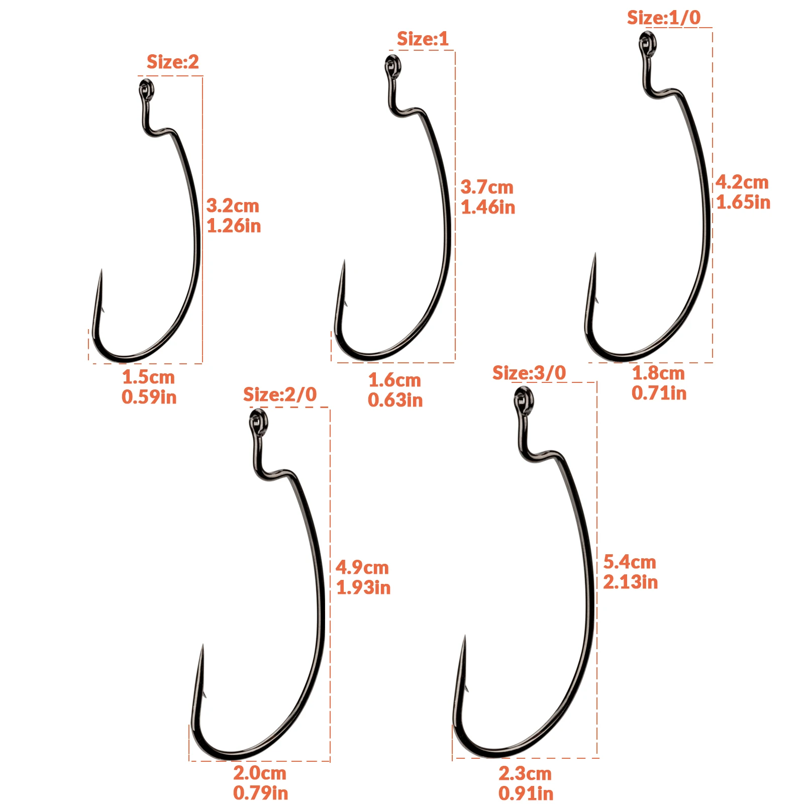 THKFISH 50 Uds ganchos compensados para señuelos blandos Texas Rig Drop Shot ganchos # 2- # Anzuelos de gusano con púas de manivela ancha de níquel negro 3/0 - imagen 2