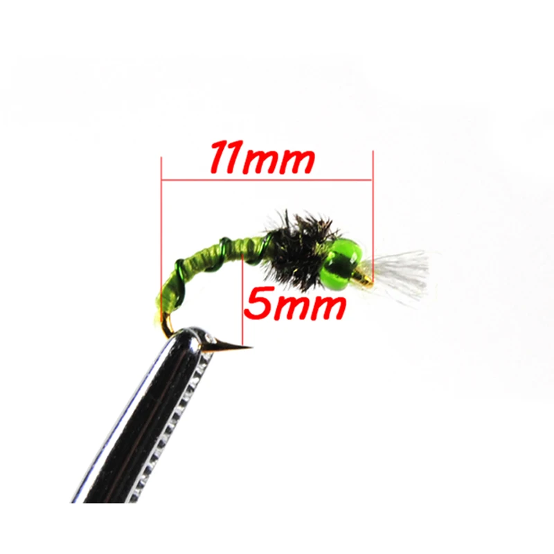 Bimoo-SEÑUELOS DE pesca con mosca de trucha, paquete de 12 unids/paquete, Color mixto, cuentas de cristal, abalorios, moscas de la ninfa, tamaño #14 - imagen 4