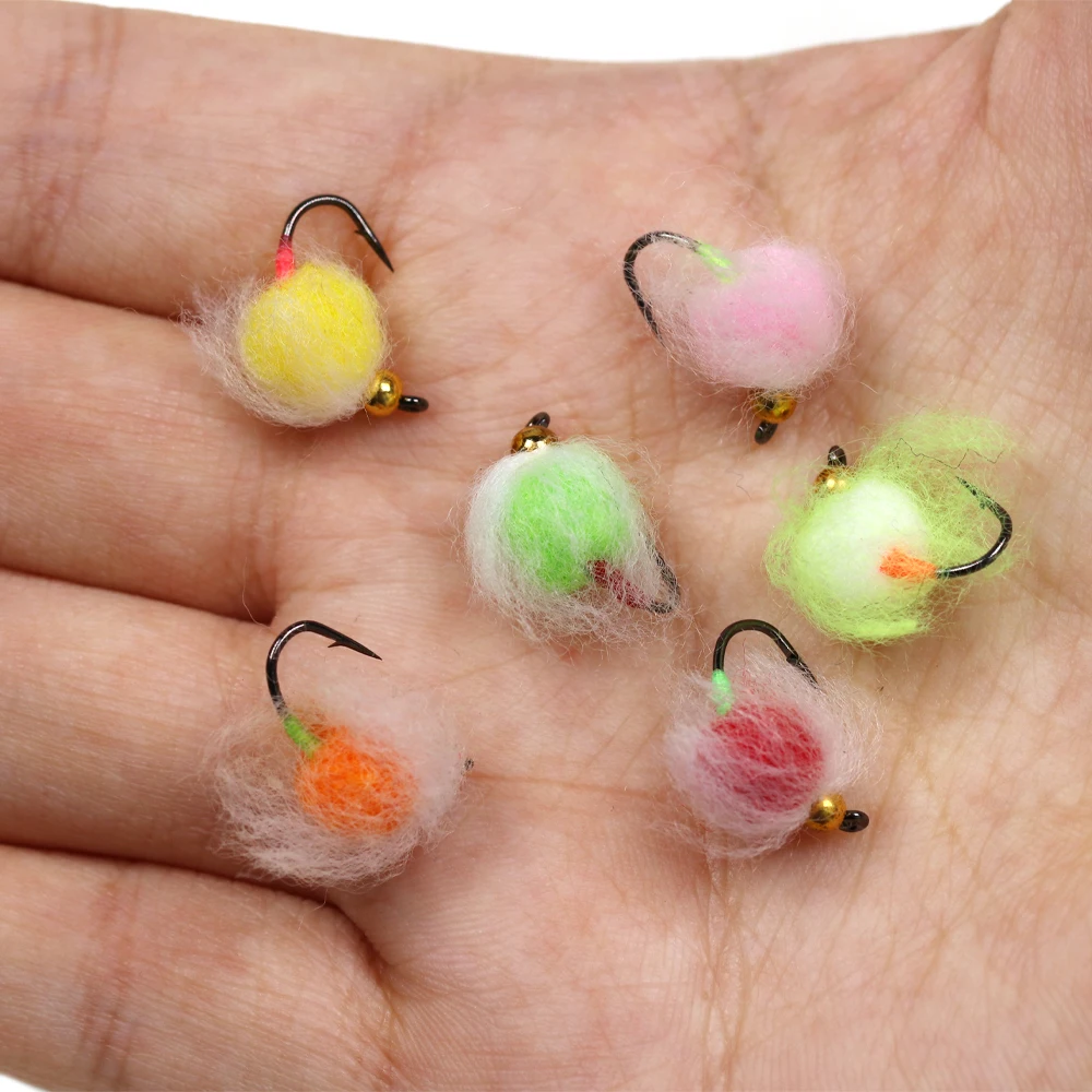 Bimoo-caja de Señuelos de Pesca con cuentas de latón para trucha, trucha, cabeza de acero, color naranja, Chartreuse rojo, 26 piezas, #12, #14 - imagen 4