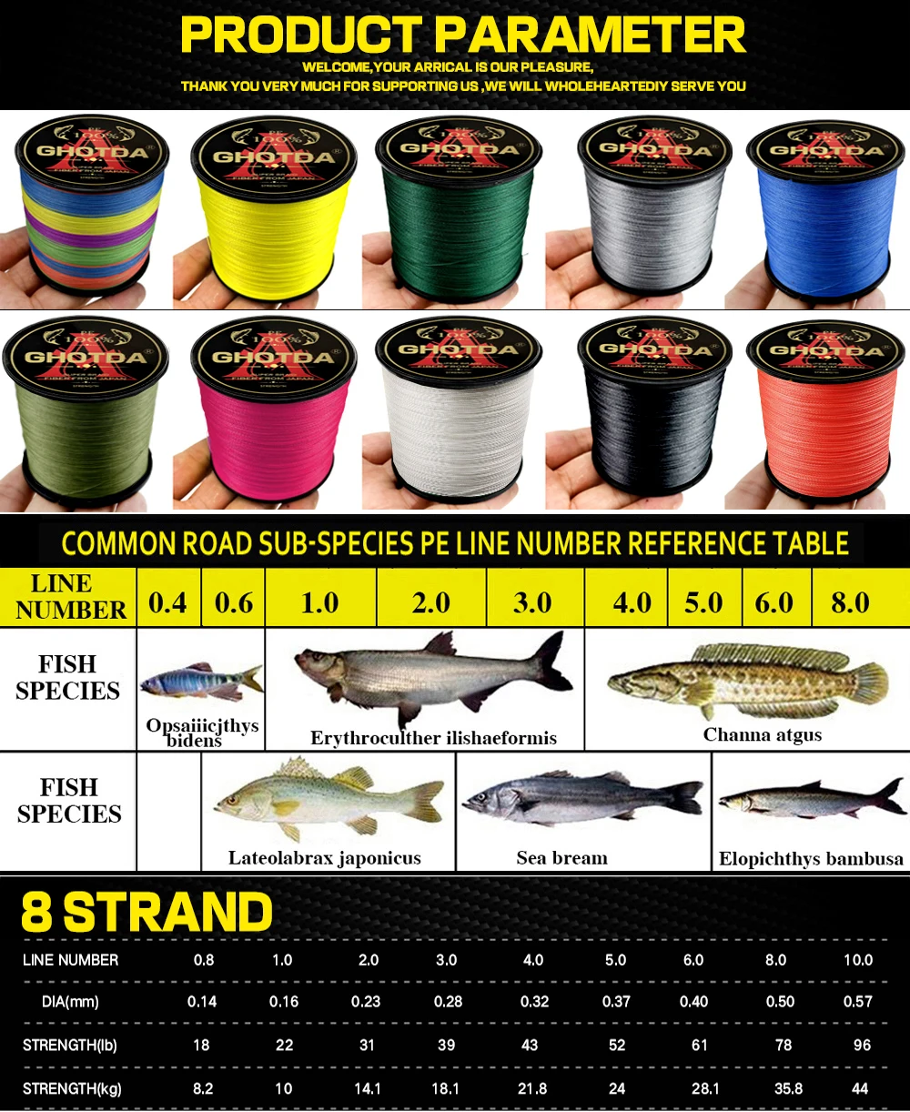 GHOTDA-Hilo de pescar trenzado, 300M, 500M, 1000M, 8 hebras, hilo de pesca multifilamento, carpfishing, 13-119lb - imagen 2