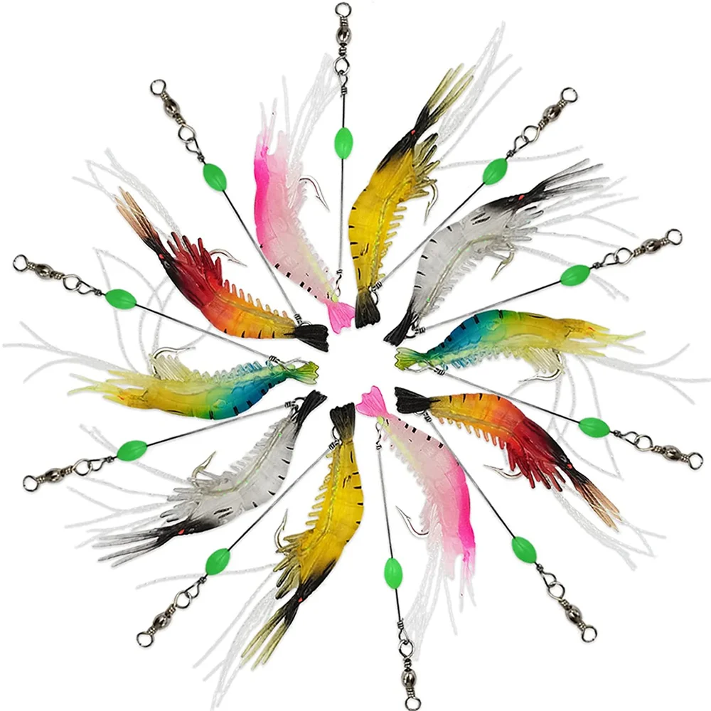 Cebo suave luminoso de silicona para pesca de camarones, plantilla de 8cm y 5g, Wobblers para lubina, señuelo con anzuelo brillante, Swimbait Artificial, trucha salmón, 1 Uds.