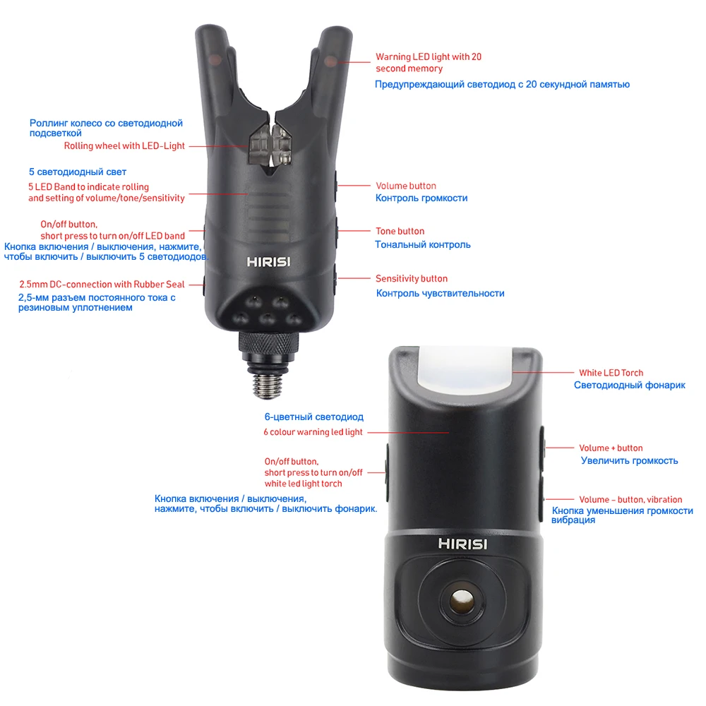 Hirisi-Juego de alarma inalámbrica para pesca de carpa, indicador de alarma de mordedura de pesca, baterías suministradas, accesorios de pesca HRS1 - imagen 4