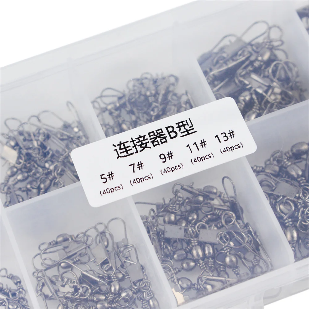 200 unids/caja conector de pesca Pin rodamiento giratorio de acero inoxidable con señuelo para anzuelo a presión aparejos de pesca accesorios de gancho - imagen 4