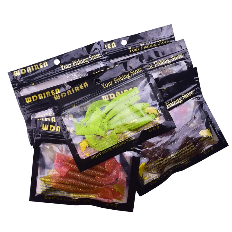 Señuelo de gusano de Pesca suave, anzuelo de olor a pescado, Wobblers de silicona, 8cm, 4,3g, cebo Artificial, cola larga, Swimbait, Lucio, aparejos de Pesca, 5 uds.