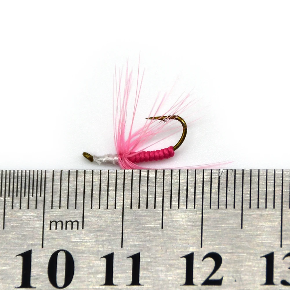 MNFT-señuelo de pesca de trucha, 10 piezas, 12 #, cuerpo rosa, larvas, moscas - imagen 4