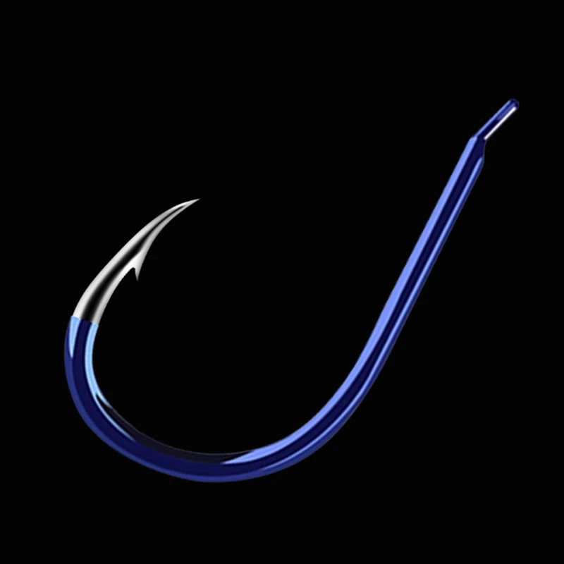 Anzuelos de pesca de 50 unids/lote, anzuelos de pesca con revestimiento antioxidante, de acero de alto carbono, con púas aplanadas, aparejos de pesca azules y verdes para pesca de carpa - imagen 4