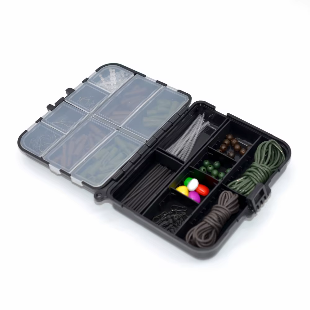 MNFT 148 unids/caja Kit de accesorios de pesca de carpa que incluyen Clips de seguridad cola de goma 2M tubos de aparejo gancho de carpa parada de cambios rápidos de calor - imagen 5