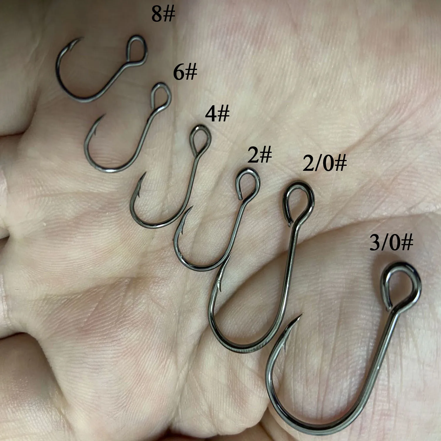 Anzuelo individual de acero al carbono para pesca, accesorio giratorio de cuchara de pesca con ojo grande, #8-#3/0, 50 unids/bolsa - imagen 5