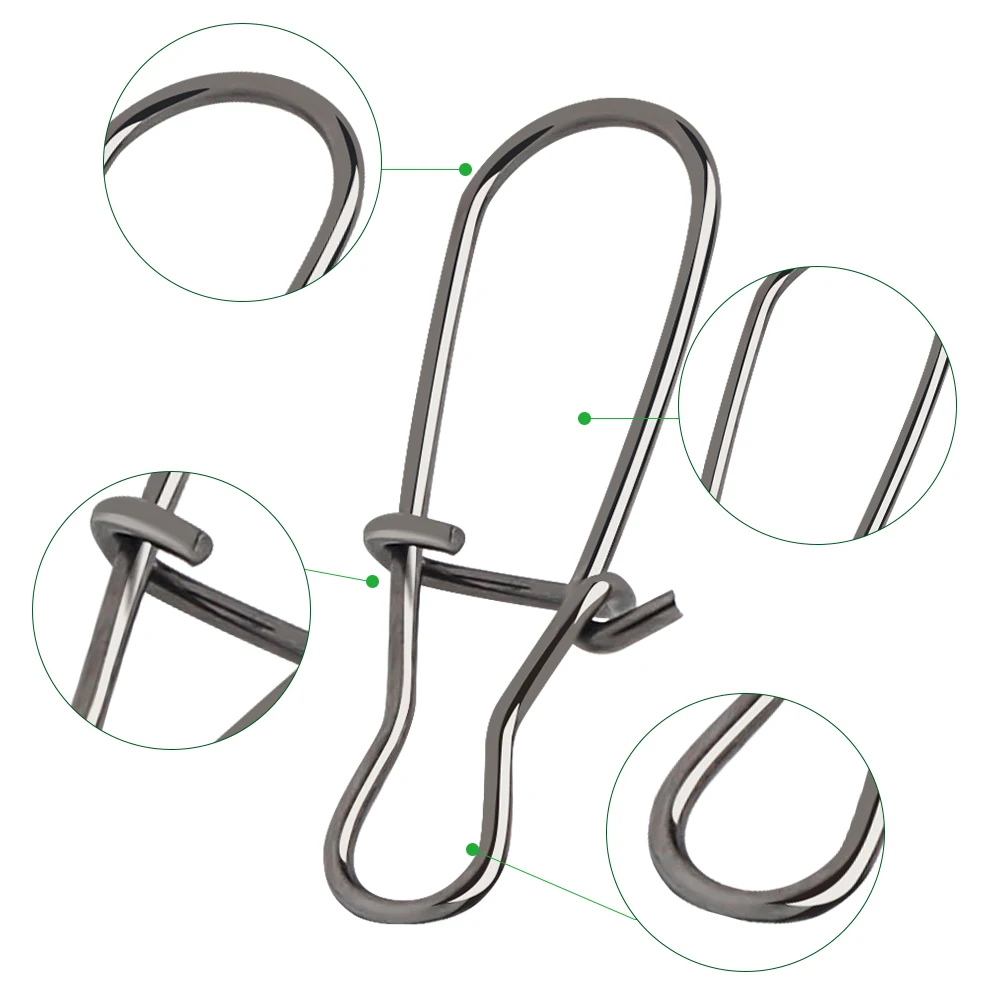 DNDYUJU 100 unids/lote broches de pesca de acero inoxidable Clips Fastlock tamaño 00-8 accesorios de conector de seguridad aparejos para anzuelos - imagen 3