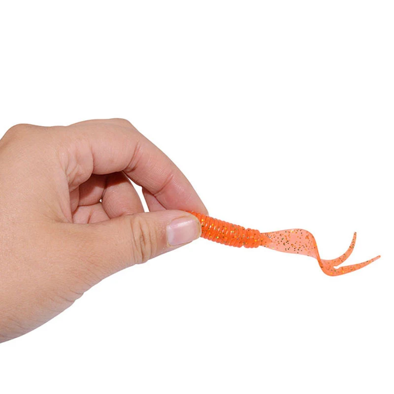 Señuelo de pesca de gusano rizado, cebo blando de 75mm y 3,3g, Wobbler, olor a Camarón Artificial con sal, goma, lubina, cola larga, Swimbait, 8 unidades - imagen 4