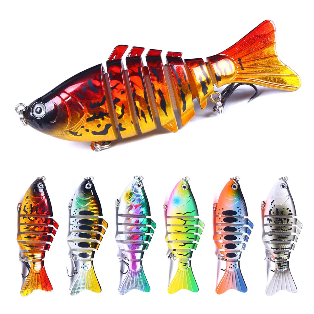 Señuelo de Pesca Wobber de carpa de Lucio, 10cm, ojos 3D, 7 segmentos, señuelo duro de Pesca realista, Crankbait con 2 anzuelos, cebos de Pesca Cebo - imagen 3