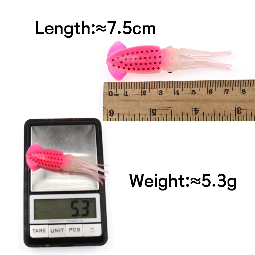 Elllv-anzuelo de calamar luminoso, cebo Artificial de pulpo, faldas suaves para pesca en agua salada, 8cm/5,3g, 3 unids/bolsa, 6 colores - imagen 3