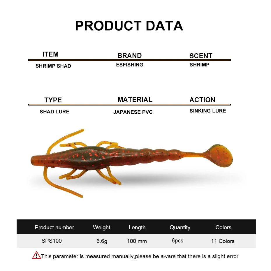 ESFISHING cebos de silicona suave camarones Shad 100mm 6 uds Crankbait para lubina Lucio bagre Pesca señuelo de Pesca - imagen 2