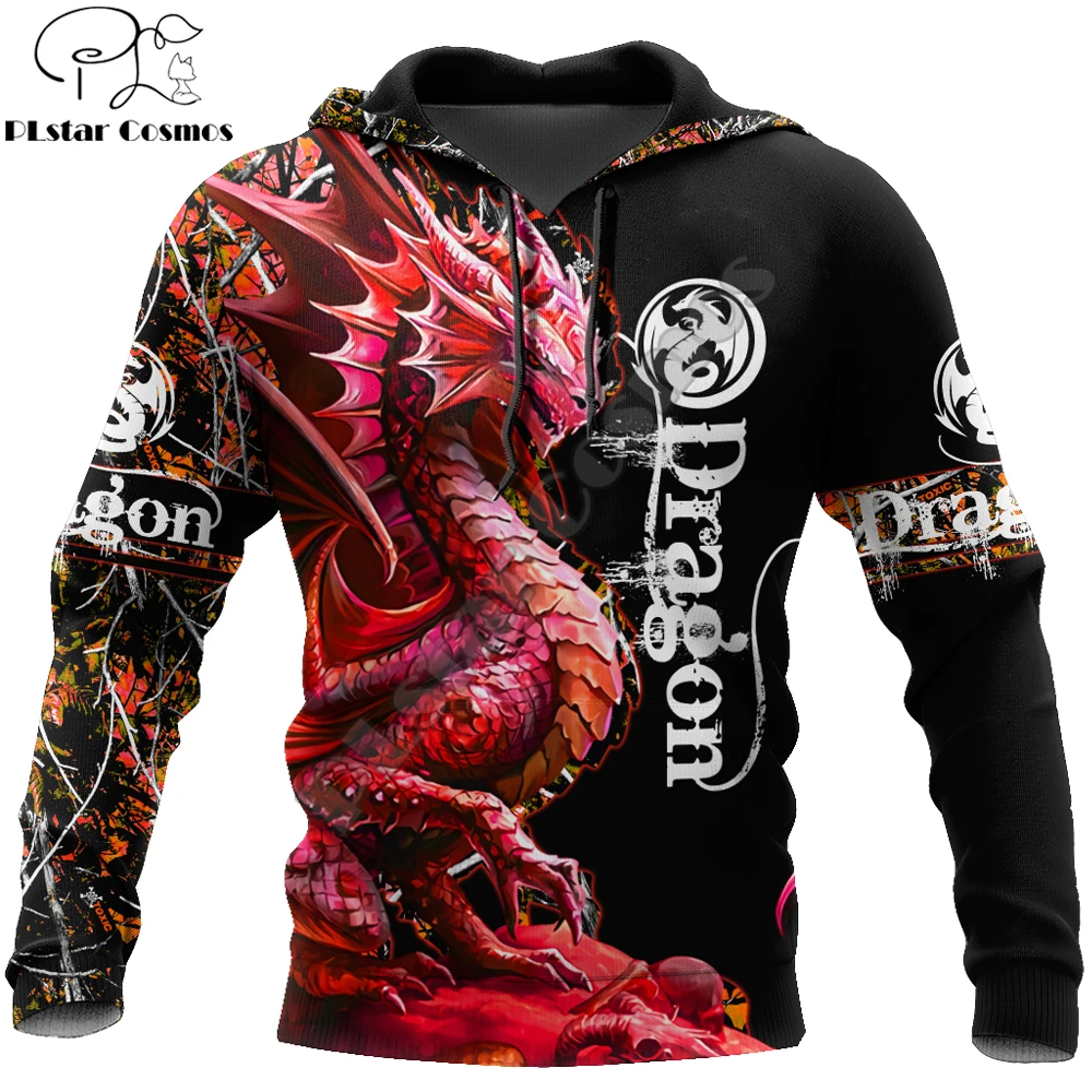 Hermosa caza de dragón con estampado 3D para hombre, Sudadera con capucha Unisex de otoño e invierno, jersey con cremallera, ropa de calle informal KJ432