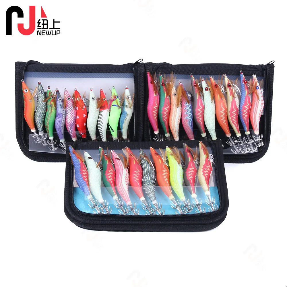 Anzuelo de cebo de Pesca de calamar, anzuelos de Pesca de camarón de madera, señuelo de jigging luminoso Artificial con bolsa, 10 unids/lote por bolsa - imagen 4