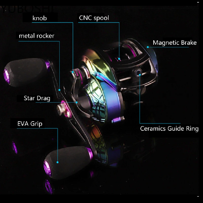 YUBOSHI-carrete de pesca Baitcasting, bobina de pesca con freno de sistema magnético, arrastre máximo de 8kg, aluminio CNC, novedad de 2023 - imagen 5