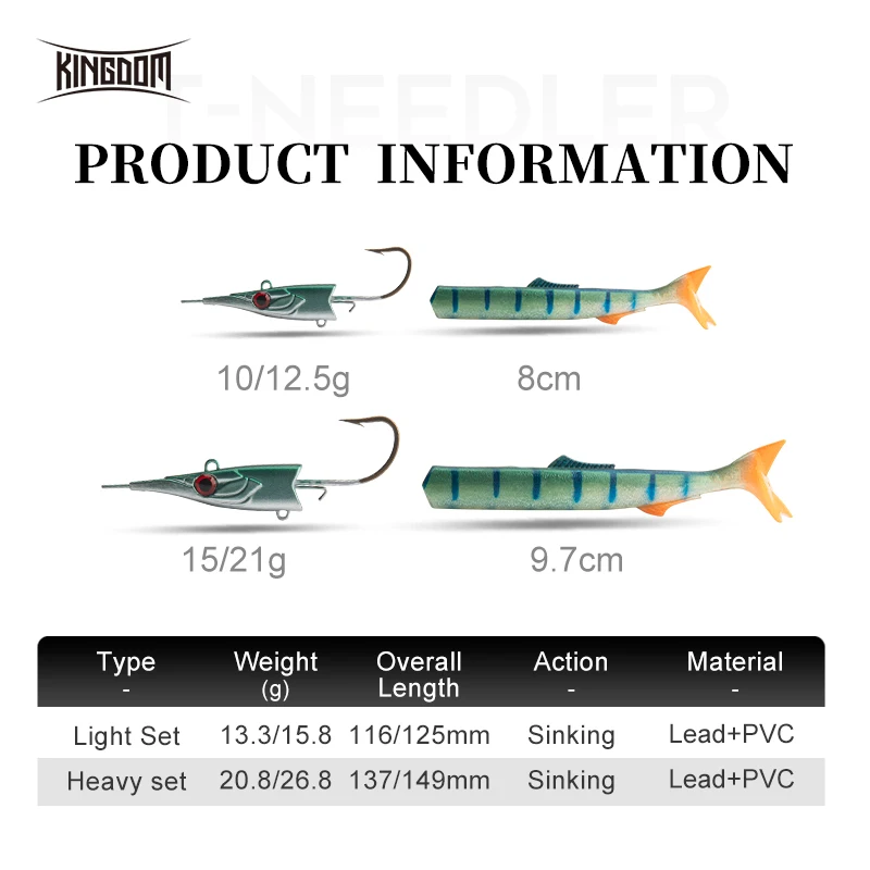 Kingdom T-NEEDLE Señuelos de Pesca hundimiento cebo de silicona Artificial Wobblers Jig señuelos blandos cola en T Crankbaits aparejos de pesca - imagen 3