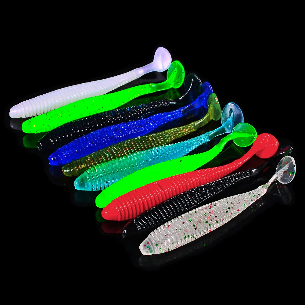 Señuelo de Pesca de gusanos blandos, anzuelo Wobblers 9cm 3g, cebo Artificial de silicona, aparejos de Pesca de lubina, 10 unids/lote - imagen 3