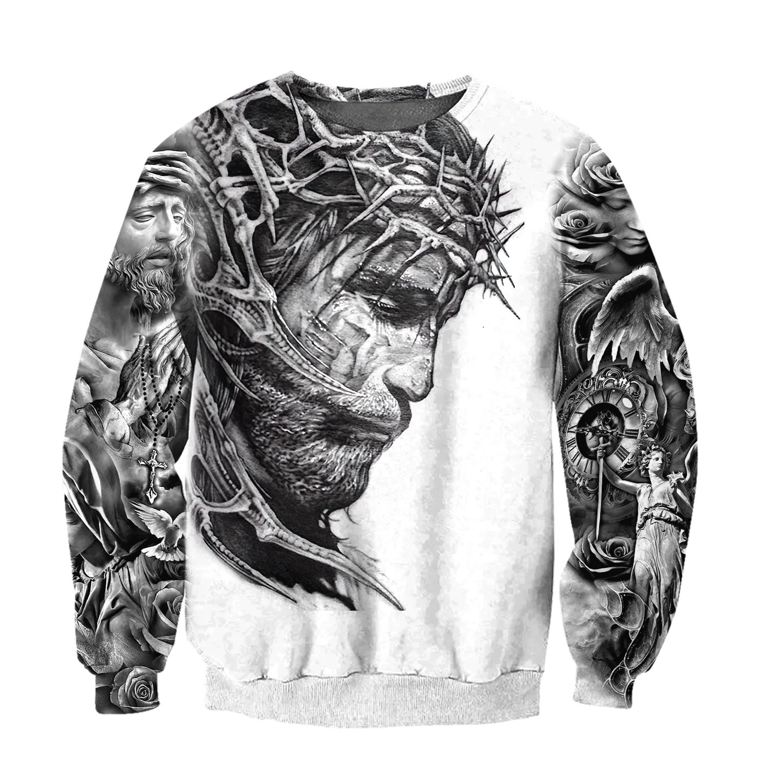 Sudadera con capucha de moda de marca con estampado 3D de tatuaje de Jesús para hombre, Sudadera con capucha con cremallera, ropa de calle Harajuku, chaqueta informal Unisex, chándales KJ0155 - imagen 4