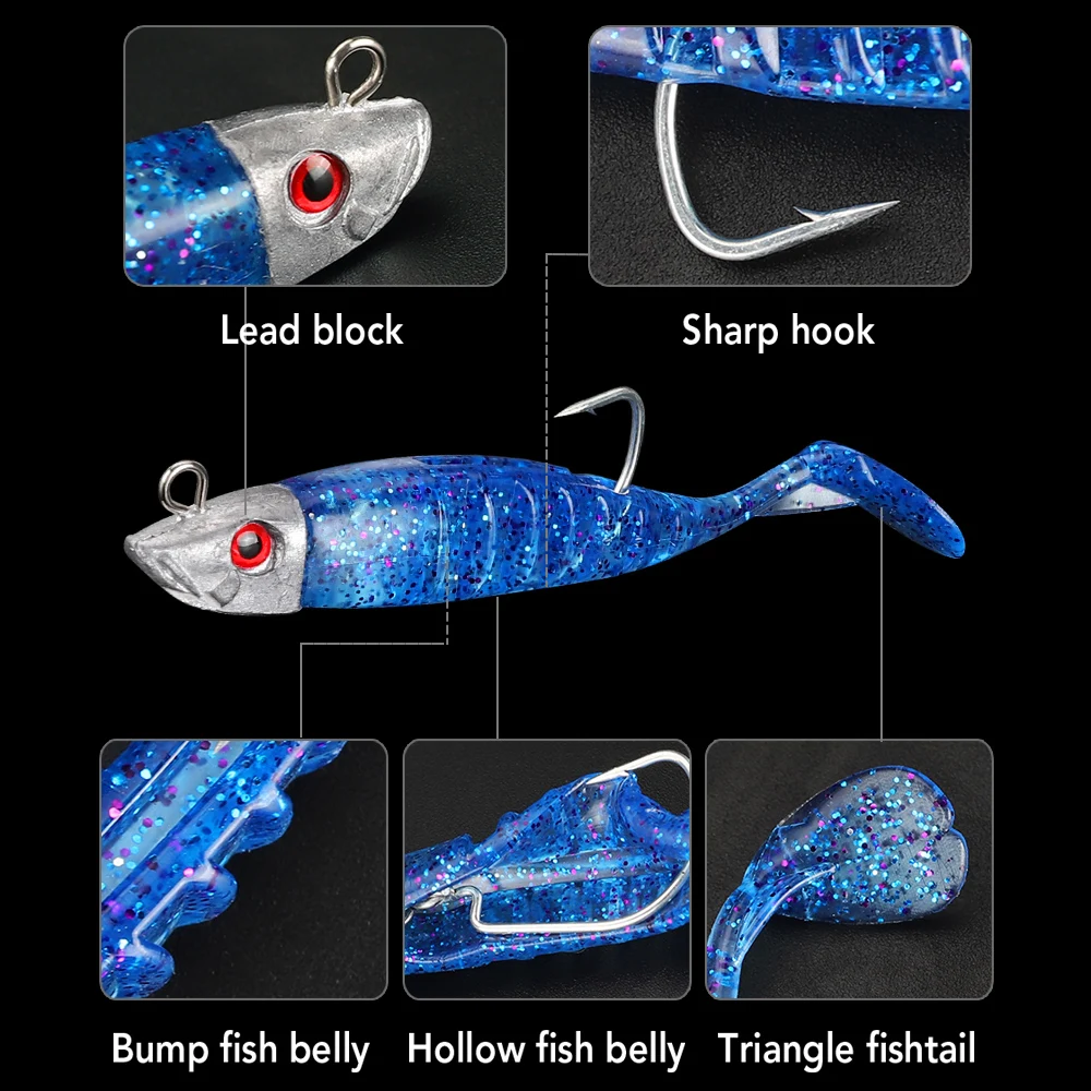 DAGEZI señuelo de pesca suave, anzuelo de cabeza de plantilla de cola en T, cebo Artificial suave, lubina Swimbait de aparejos de pesca de agua salada, 8cm/8,5g - imagen 3