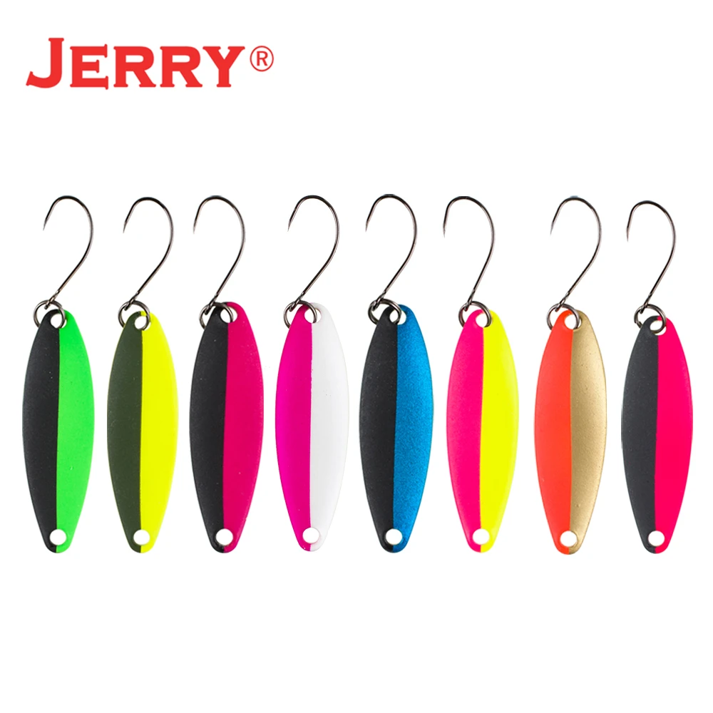 Jerry 3,3g 5g señuelos de pesca artificiales, juego de cucharas de arrastre ligeras, cebo giratorio de Metal para perca de trucha