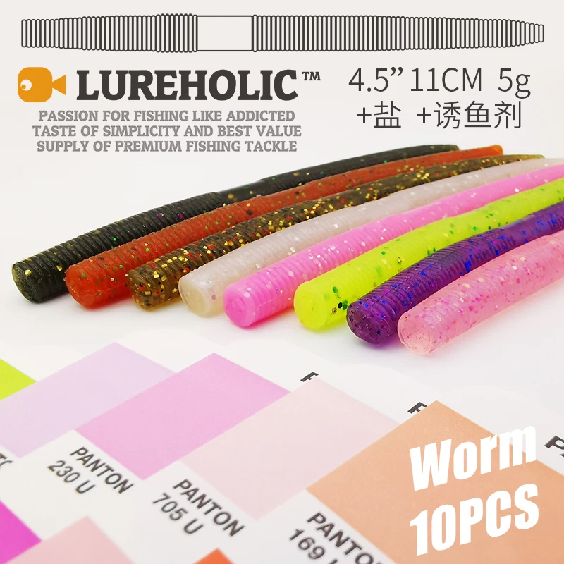 LUREHOLIC Senko Worm 10 Uds 11cm 4,5 "para Neko Rig wacky rig Gemany Material de PVC resistente suave gran cebo de natación de plástico suave señuelo