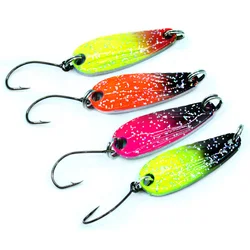 4 Uds Mini cuchara Jig trucha lubina aparejos de invierno juego de Señuelos de Pesca gancho único de Metal Spinnerbait corriente cebo Artificial Wobbler duro