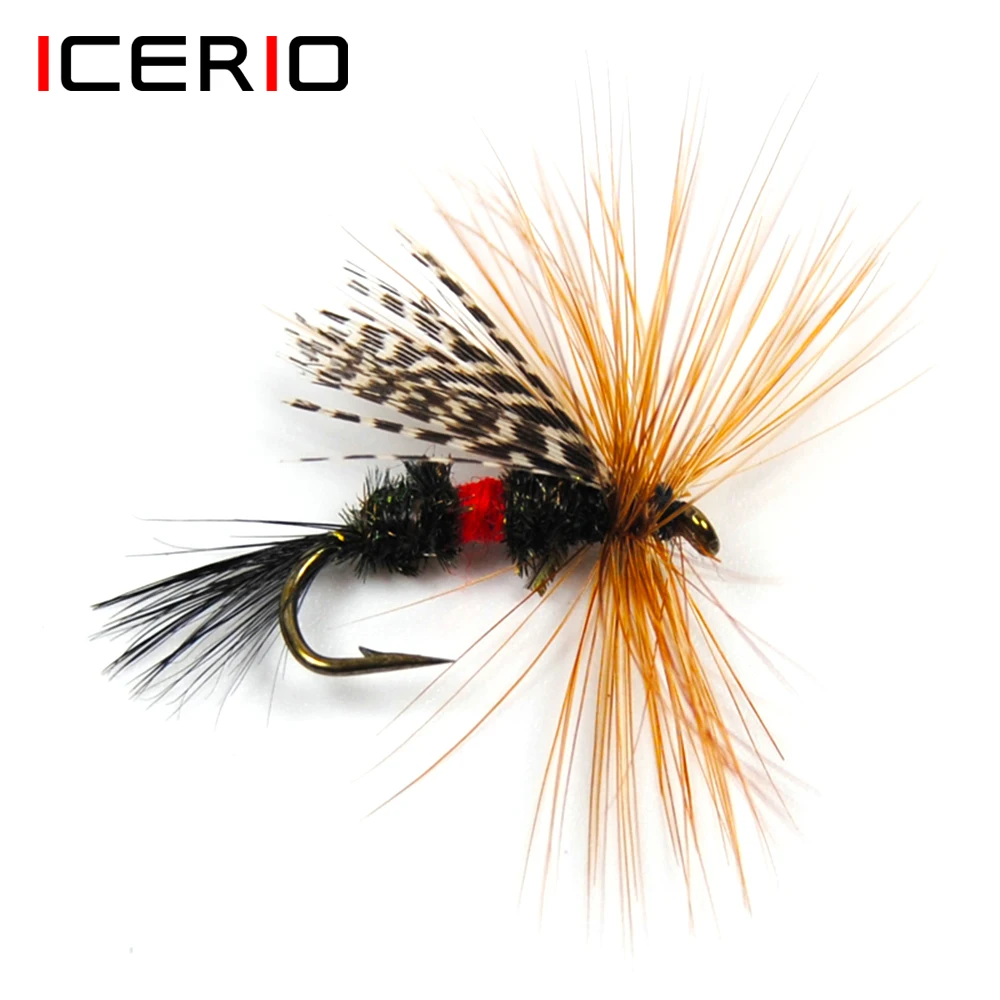 ICERIO-señuelo de pesca de trucha, cebo de mosca de pesca, color marrón, Royal Wulff, #12, 6 uds.