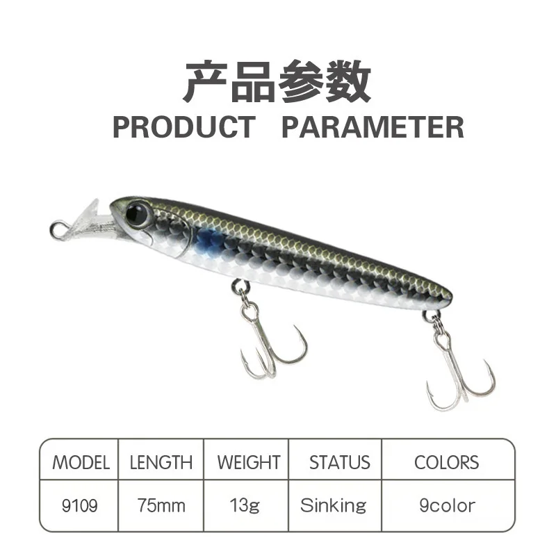 Señuelo de Pesca para pececillos, cebo duro que se hunde, peso de 13G 75mm, Wobblers de agua completa para peces de Lucio, cebos artificiales Isca, accesorios - imagen 4