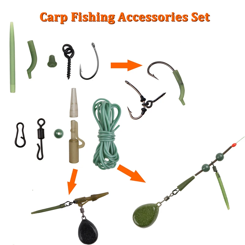 Kit de aparejos de pesca de carpa, 265 Uds., clips giratorios mate, agujas de cebo, anzuelo de carpa para Terminal, aparejos de carpa preatados, accesorios de pesca - imagen 4