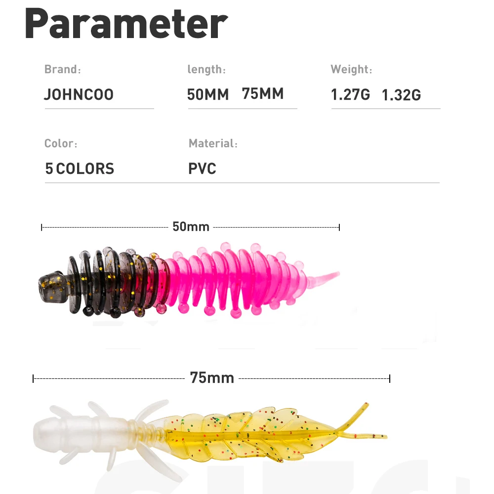 JOHNCOO-señuelo de pesca de 12 piezas, cebo suave de silicona de 50mm y 75mm para perca Wobblers Swimbait, señuelo suave Artificial para trucha - imagen 4