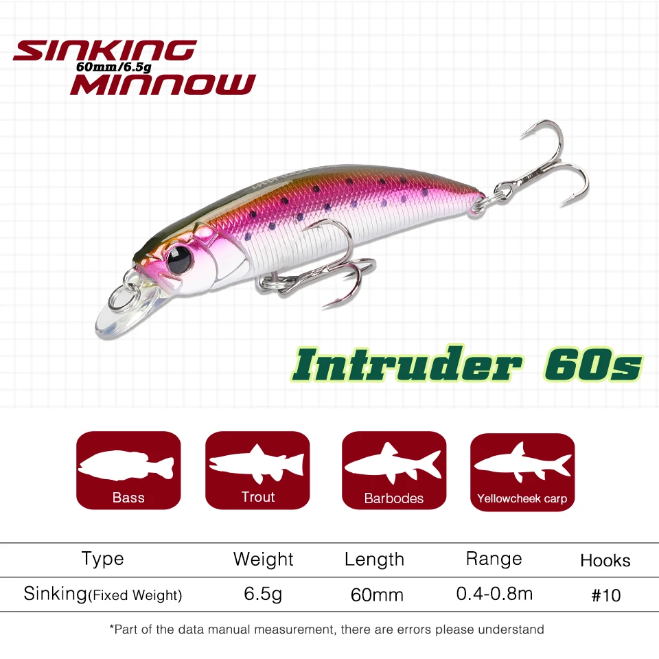 TSURINOYA-señuelo de pesca de piscardo que se hunde, nuevo modelo de intruso, 60mm, 6,5g, cebos duros artificiales, trucha, Lucio, Jerkbait, Wobbler - imagen 2