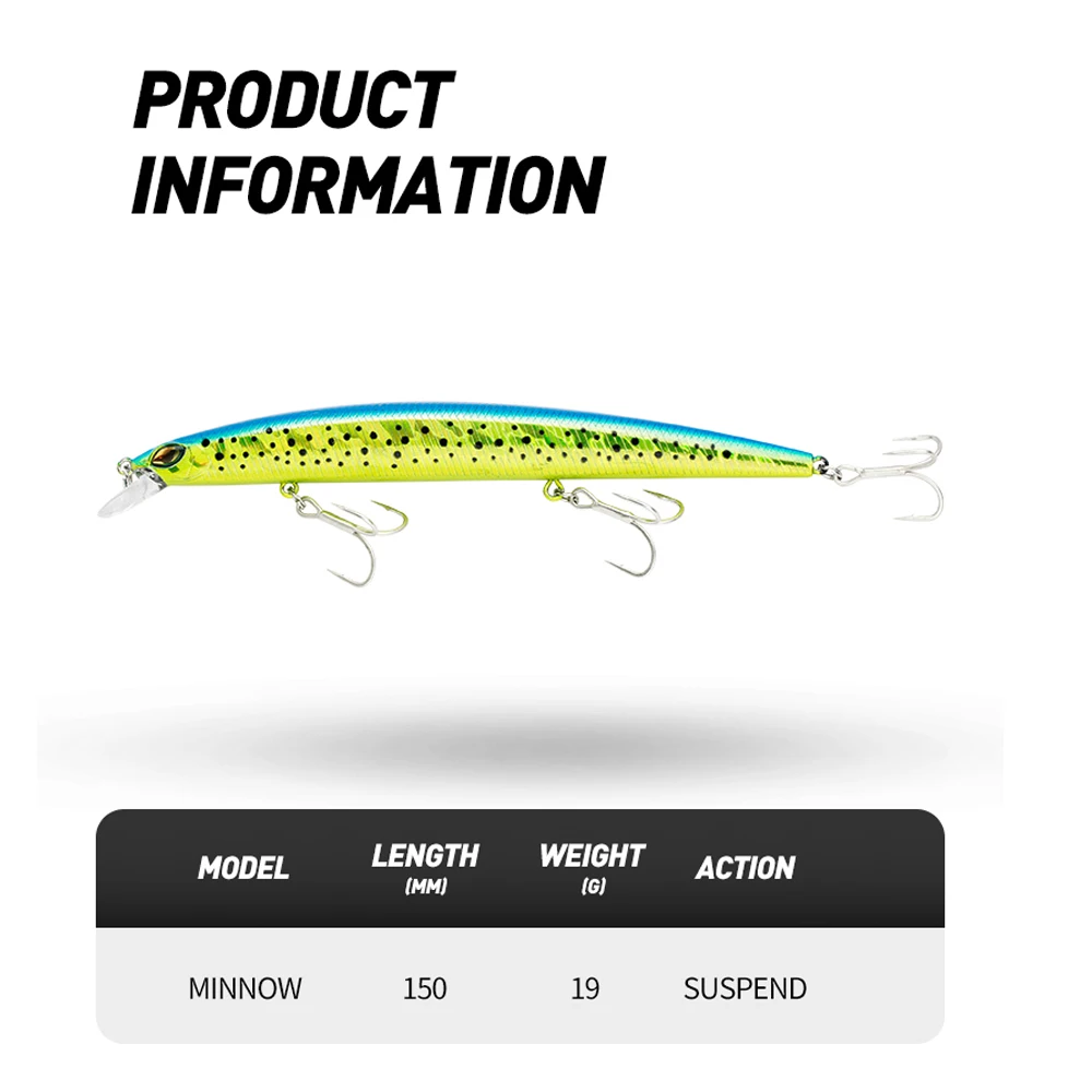 Johncoo-señuelo de pesca suspendido Jerkbait, Bola de gravedad en el interior, largo y preciso, Wobbler, Minnow, Lucio, aparejos, 150mm, 19g - imagen 3