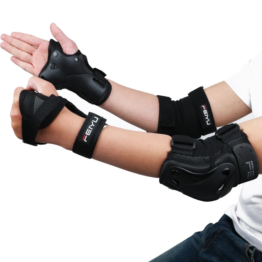 Conjunto de equipo de protección para niños y adultos, rodilleras para casco de patinaje, coderas, protectores de mano para muñeca, ciclismo, escalada en roca, 6 unids/set por Set - imagen 4