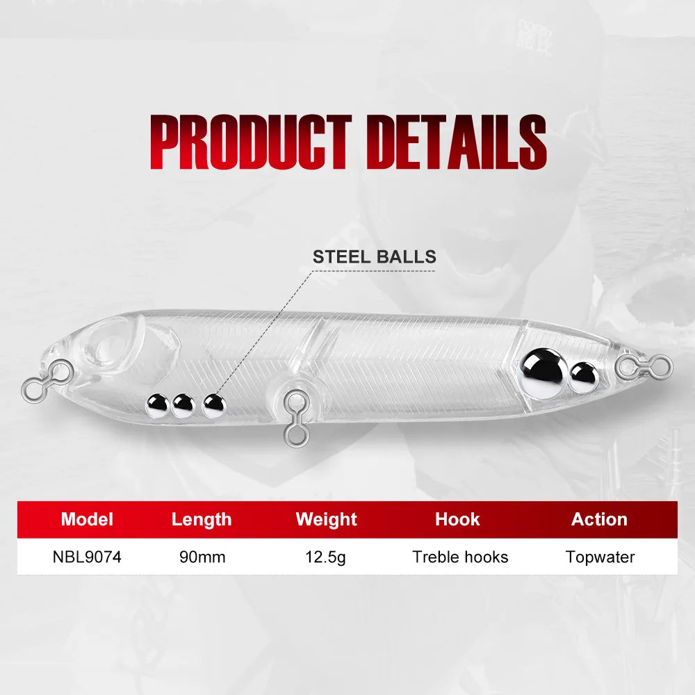 NOEBY-señuelo de pesca de lápiz Topwater, cebos duros, Wobblers de Rattlin, señuelo de pesca de Lucio, Aritifical 9074 andador, 90mm, 12,5g - imagen 2
