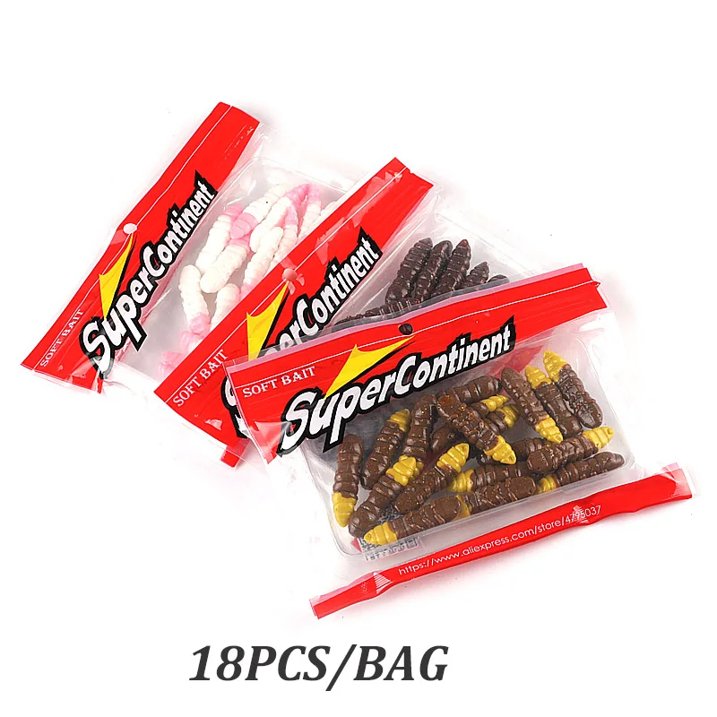 Señuelos blandos supercontinent Pupa, señuelos de plástico blando, larva de 38mm/18 Uds., Swimbaits flotantes de agua dulce, cebo suave de silicona, gusano - imagen 4