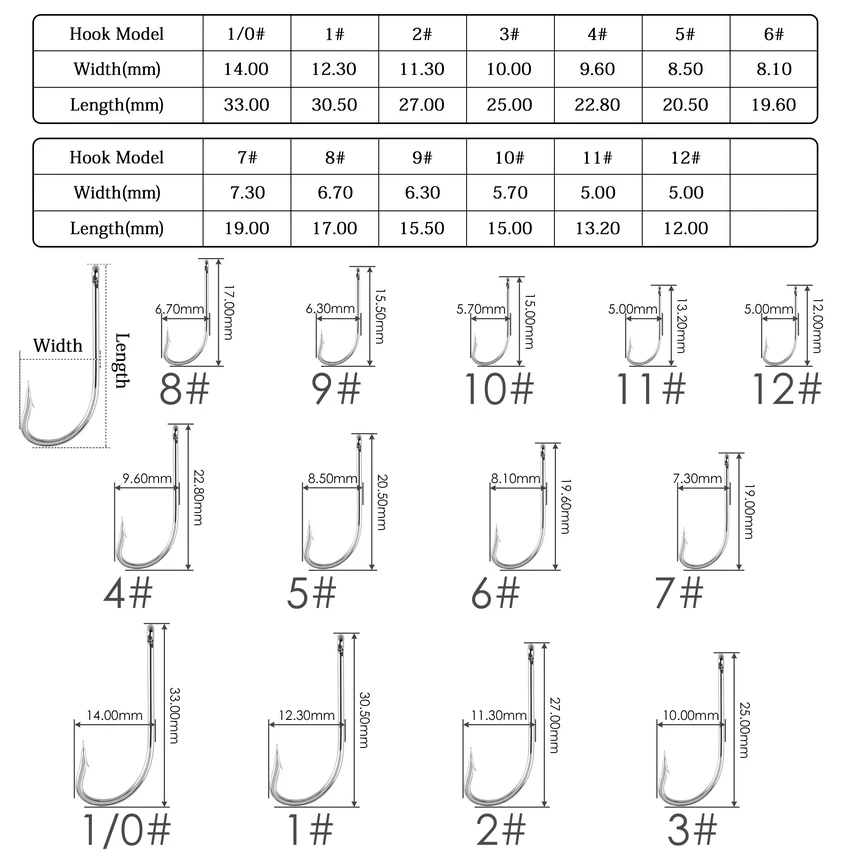 100 unids/caja anzuelo de pesca de mar de mango largo 1 # -10 #   Anzuelo de acero inoxidable con púas afiladas, cebo estrecho compensado, anzuelos de pesca para agua salada - imagen 2