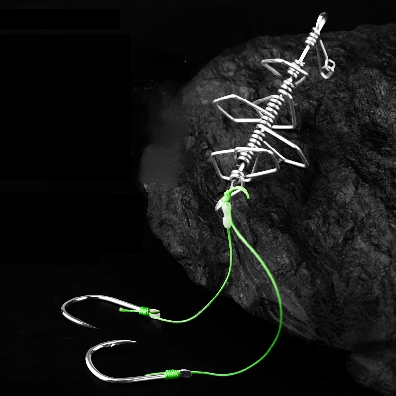 Grupo de sedal de pesca de carpa con cuchara de cebo en forma de árbol, juego de anzuelos de pesca de acero al carbono para poste de mano, gancho de púas, accesorios de pescado - imagen 2