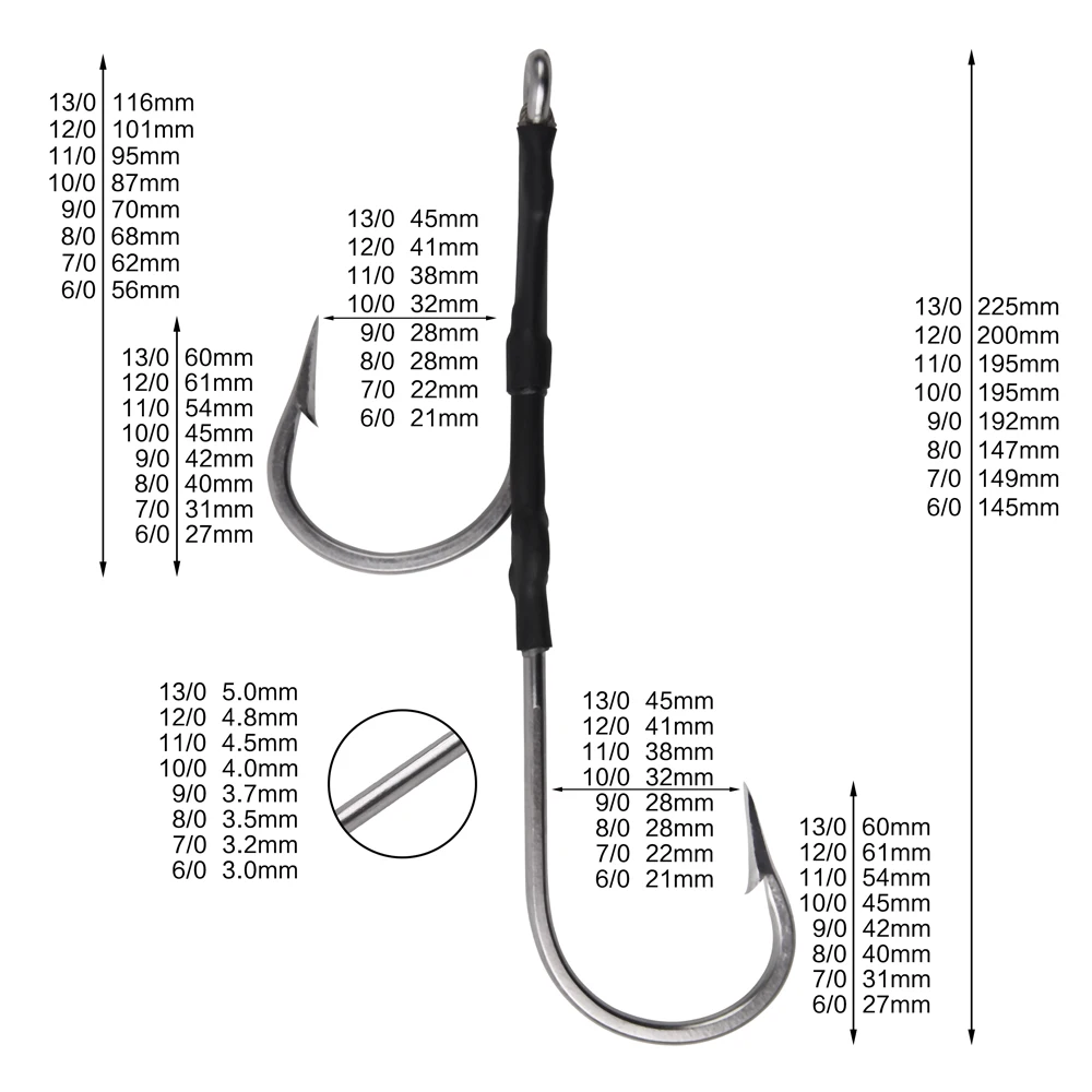 Anzuelos de asistencia para pesca, anzuelos afilados de acero inoxidable para pesca de tiburón, para rodapiés, señuelos de arrastre, tamaño 6/0-13/0, 5 unidades - imagen 3