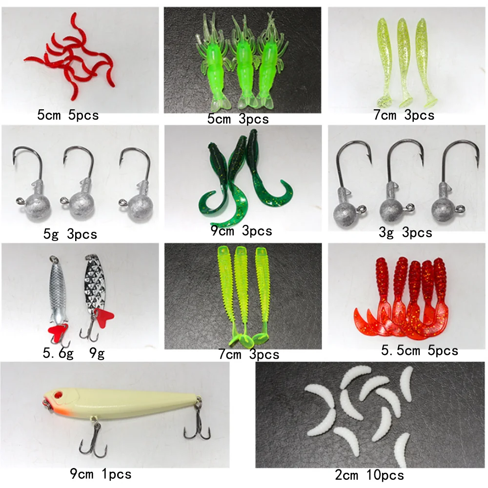 Señuelo de pesca suave, cebo de gusano de arena, pan, gusano, Jig Vibe, gancho de cabeza de plomo, pez biónico falso, Set de accesorios para lubina, 41 unids/caja - imagen 2